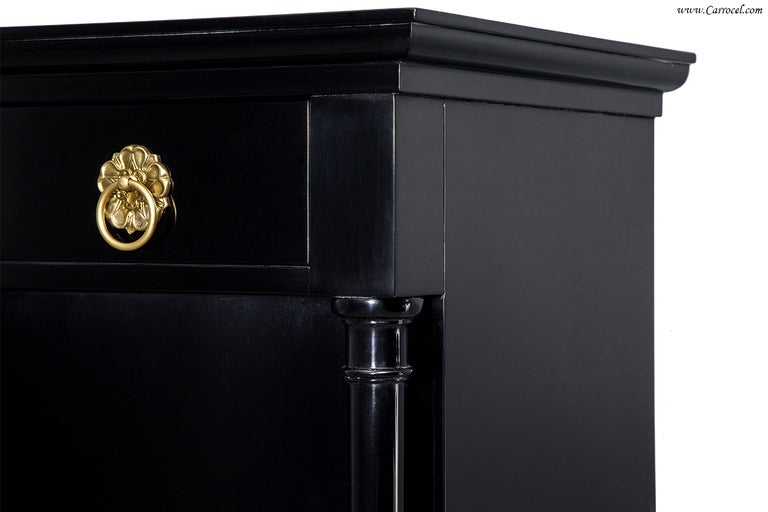 Exquisite Pair Of Hand-rubbed Black Lacquer Armoires Cabinets By Ej Victor In Excellent Condition In North York, ON