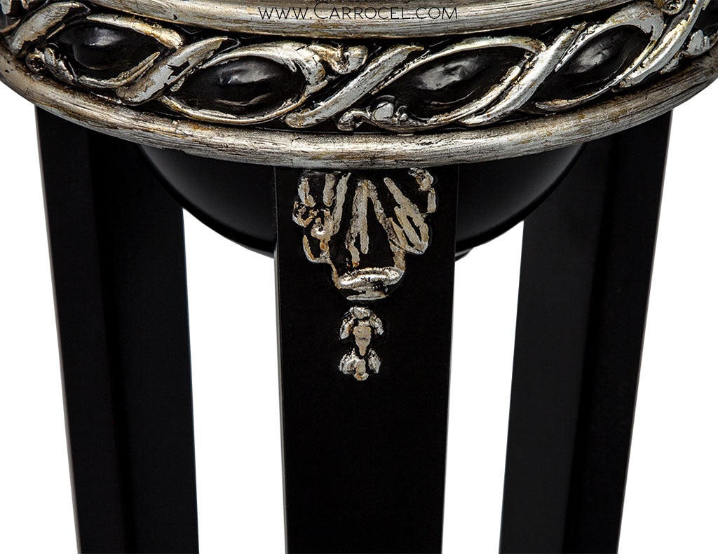 Black Lacquer Plant Stand Wine Cooler with Silver Leafing In Excellent Condition In North York, ON