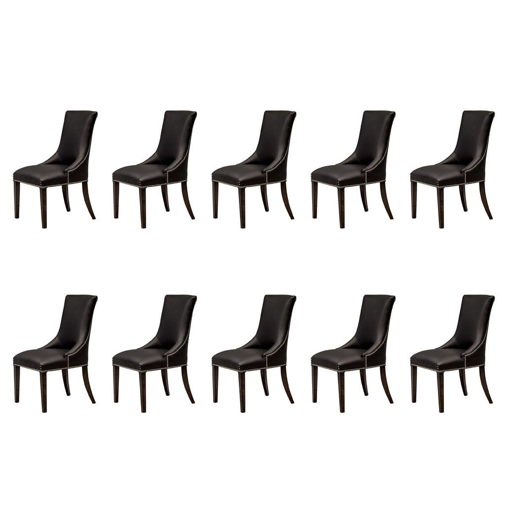Set of 10 Custom Contemporary Modern Black Leather Deco Dining Chairs