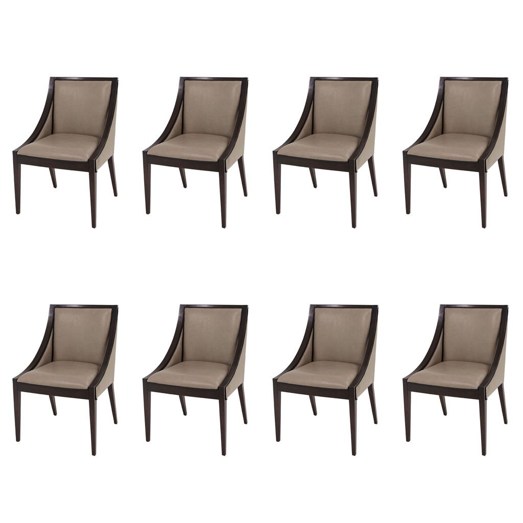 Set of 8 Custom Modern Deco Contemporary Upholstered Leather Dining Chairs