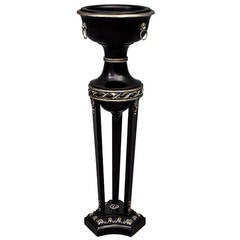 Black Lacquer Plant Stand Wine Cooler with Silver Leafing