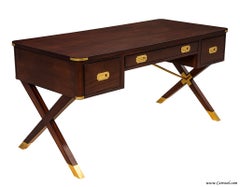 ASHEWORTH CAMPAIGN DESK BY HICKORY CHAIR Walnut Desk with X Legs MADE IN USA