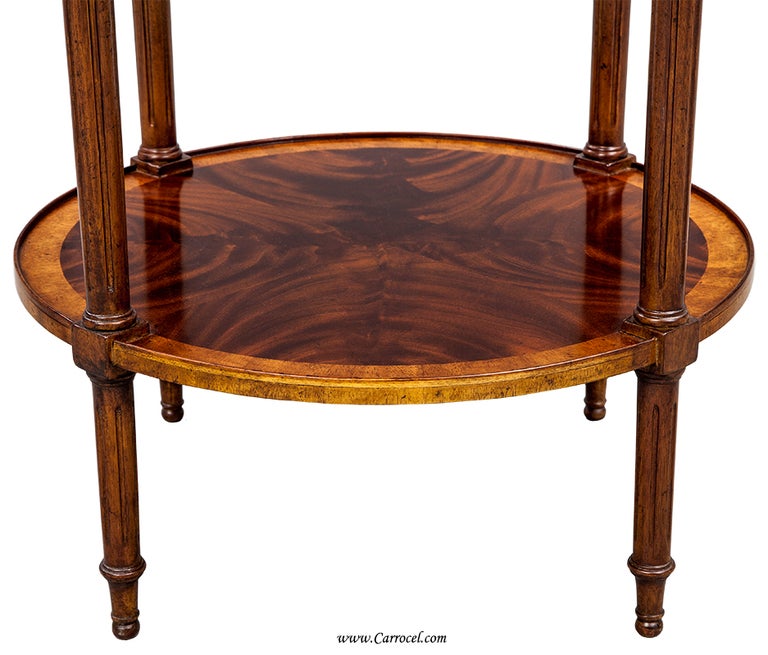 Contemporary Pair of HIGH END Crotch Swirl Flamed Mahogany Round End Sofa Tables