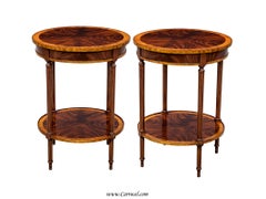 Pair of HIGH END Crotch Swirl Flamed Mahogany Round End Sofa Tables