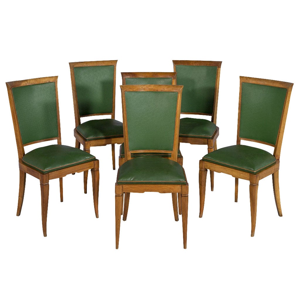 Set of Six Art Deco Leather Dining Chairs