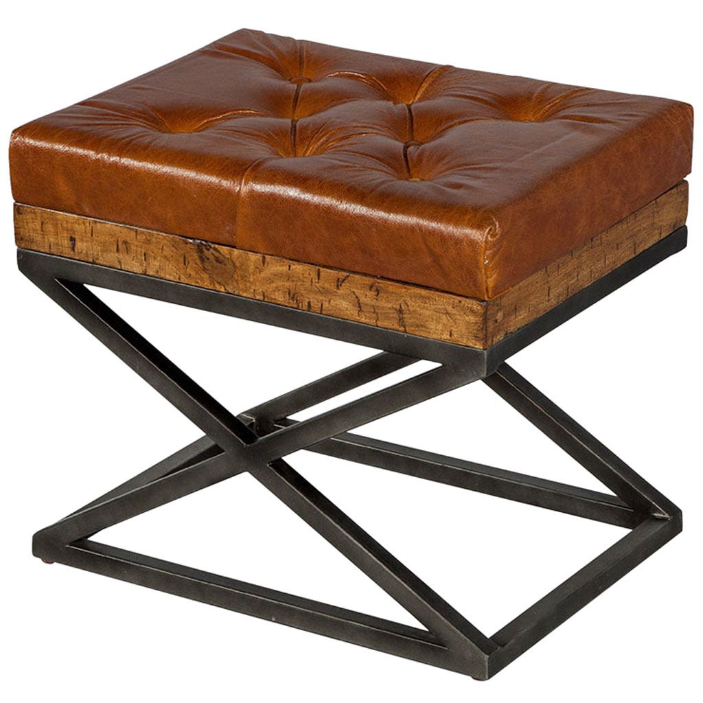 X Frame Leather Top Bench at 1stDibs