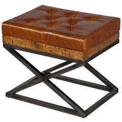 X Frame Leather Top Bench