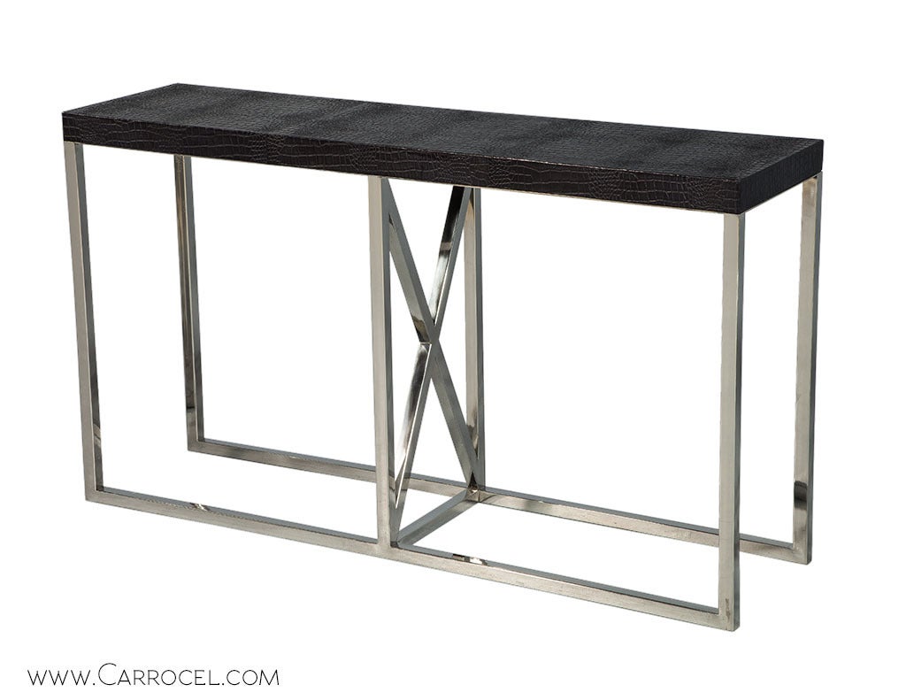 Contemporary Black Croc Extendible Console