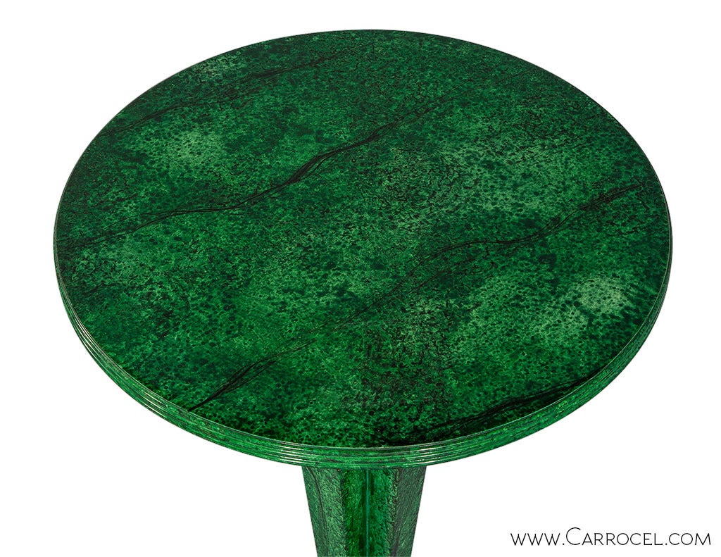 Gorgeous faux malachite finish occasional table. Empire style design with brass details.