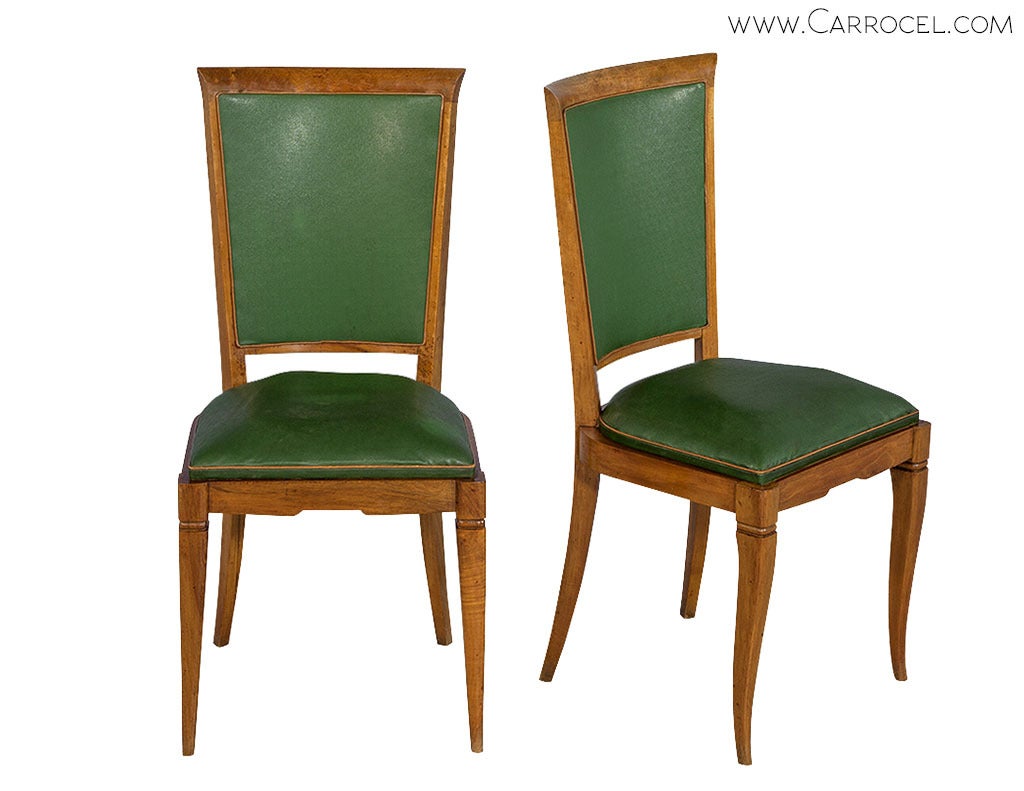 French Set of Six Art Deco Leather Dining Chairs