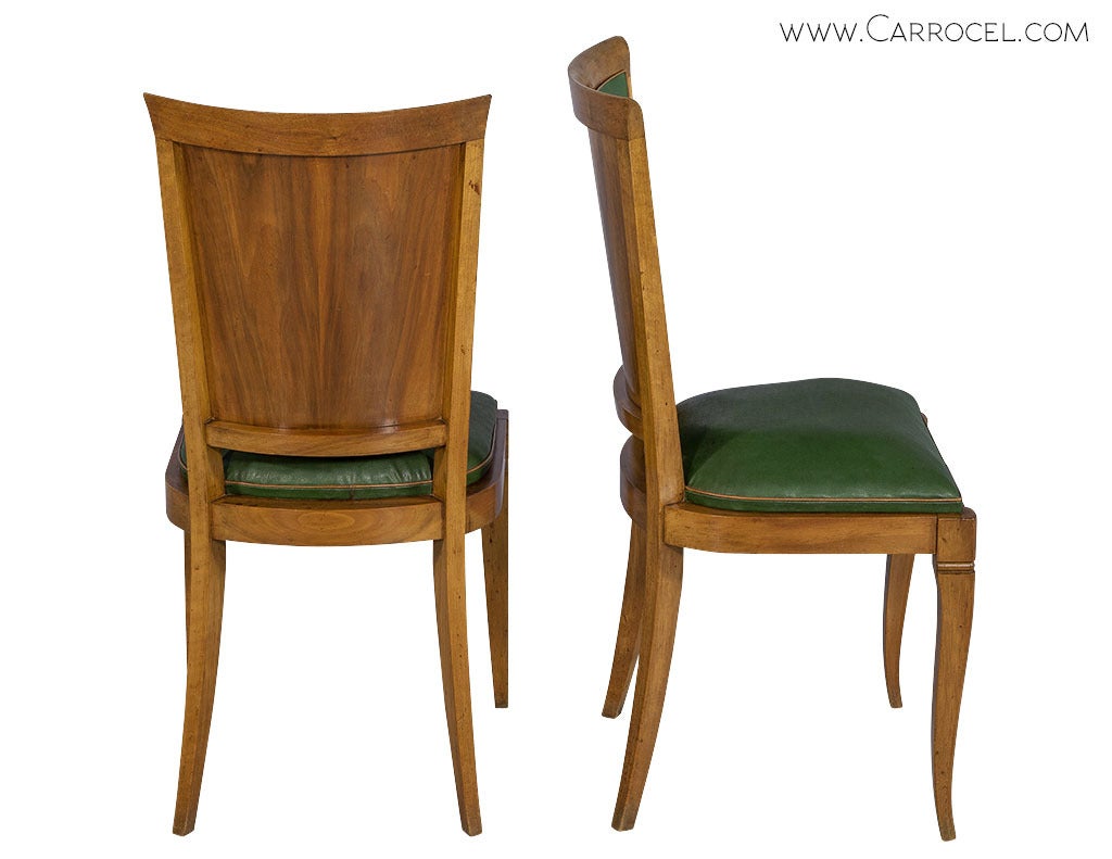 Patinated Set of Six Art Deco Leather Dining Chairs