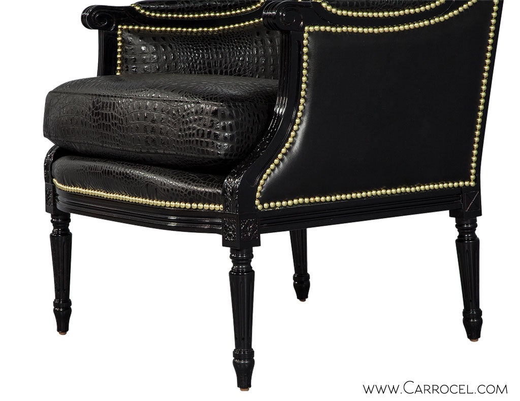 18th Century Custom Louis XVI Black Croc Chairs