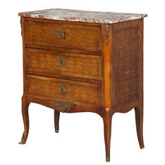 Antique Marble Top French Marquetry Commode