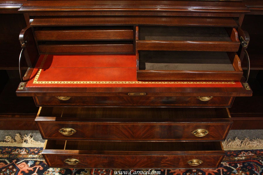 20th Century Antique Breakfront Crotch Mahogany China Cabinet Hutch