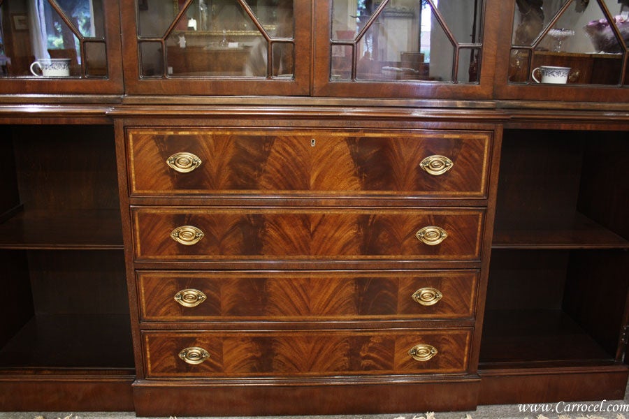 Antique Breakfront Crotch Mahogany China Cabinet Hutch 2