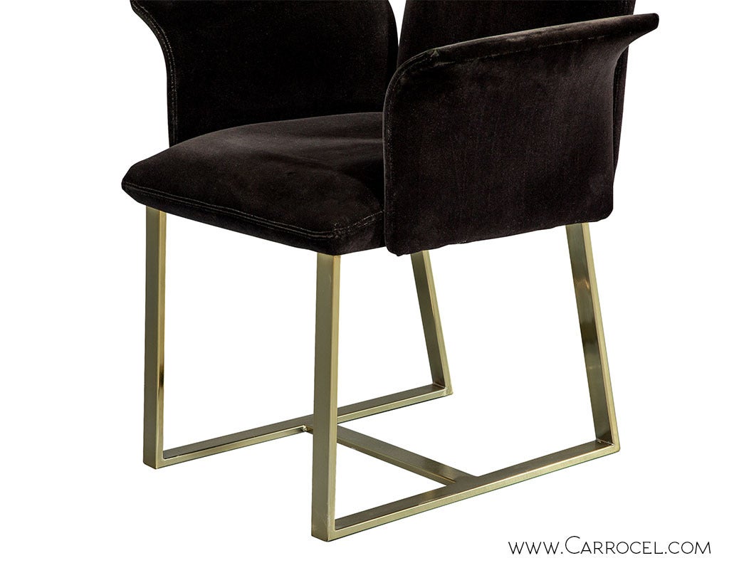 Brass Set of Six Mid-Century Modern Dining Chairs