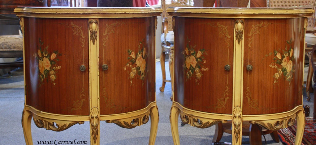 Pair of Antique French Louis XV Demi Lune End Tables