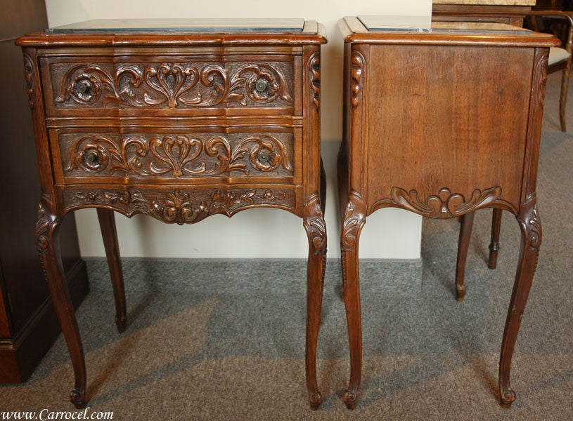 Pair of Antique Solid Walnut French Rococo End Tables