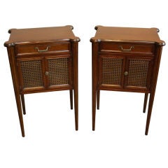 Pair of Vintage Mahogany End Tables with Cane Doors