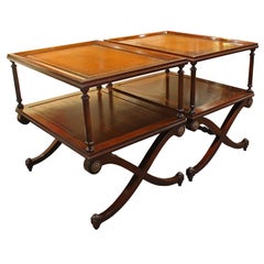 Pair of Leather Regency Mahogany End Tables Circa 1940s