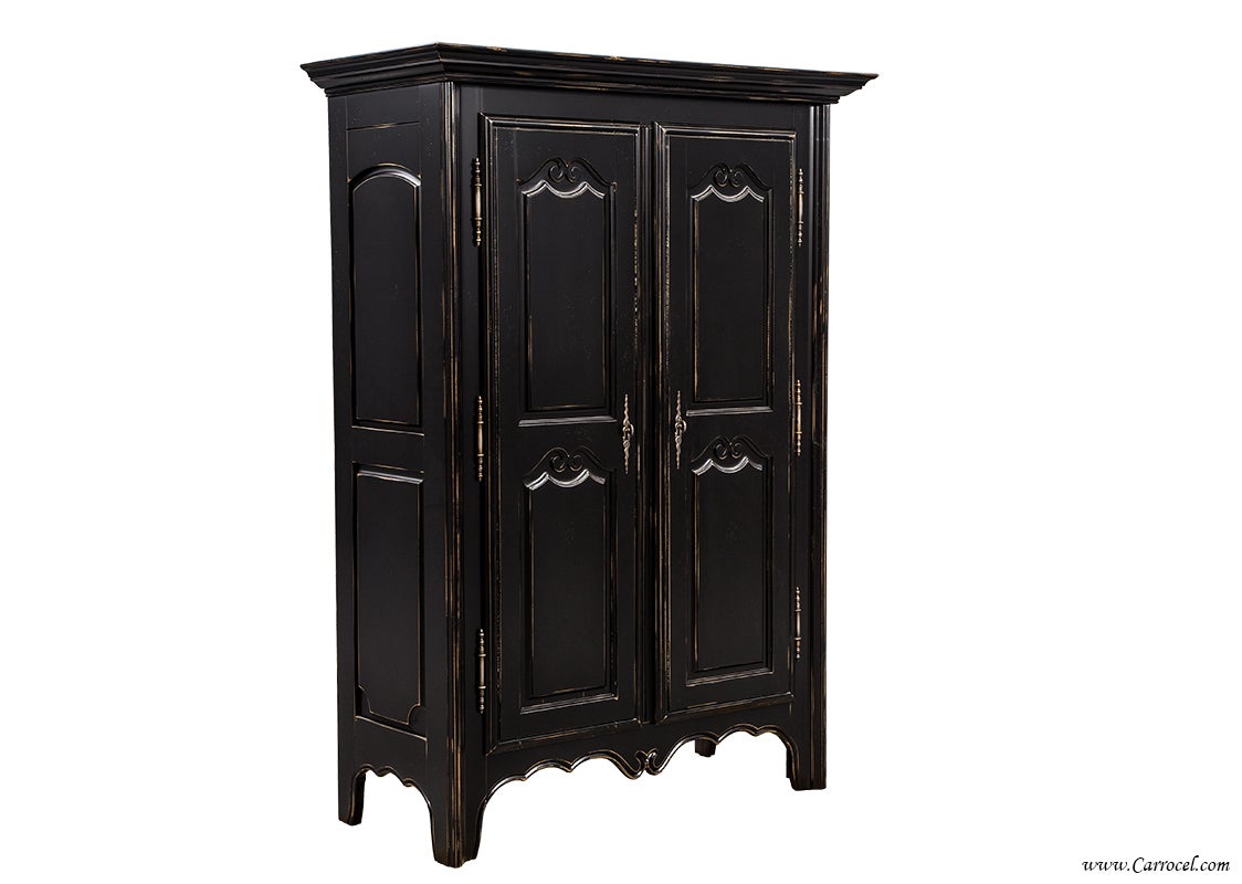 High Quality French Black Distressed Armoire Wardrobe Cabinet Made In Canada