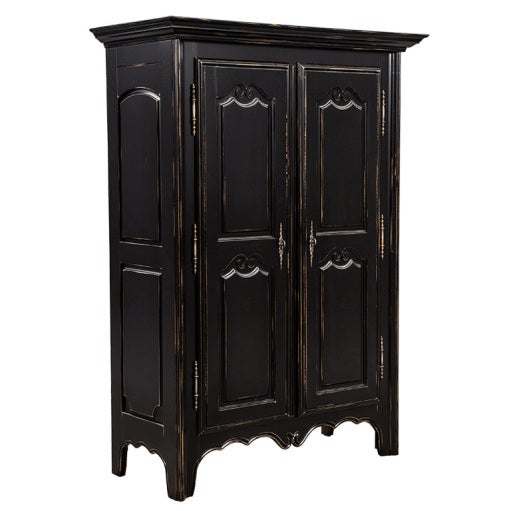 High Quality French Black Distressed Armoire Wardrobe Cabinet Made