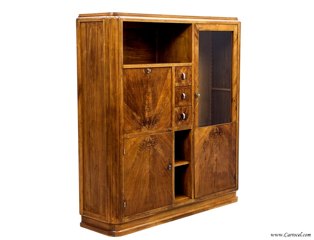 Antique Walnut and Mahogany Art Deco European French Armoire