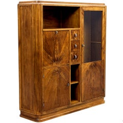 Antique Walnut and Mahogany Art Deco European French Armoire Cabinet from France