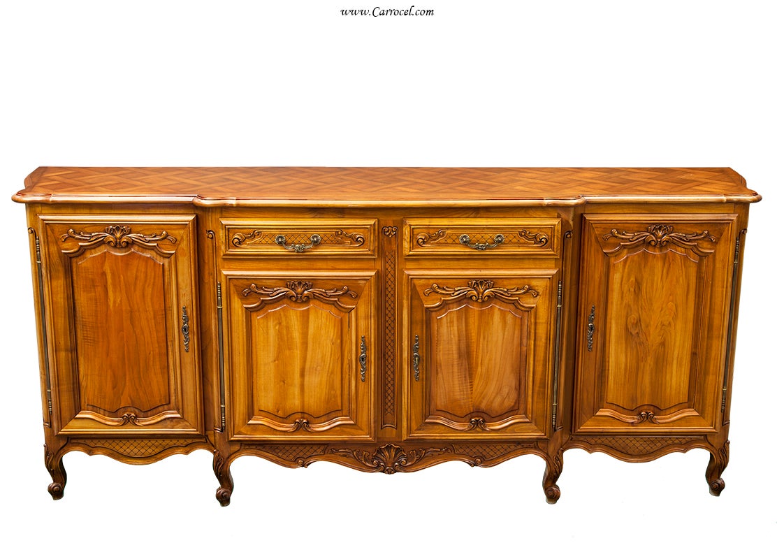 Vintage French Provincial Cherry Sideboard Buffet with Parquet Top from France