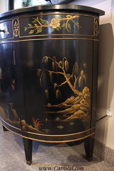 American Antique Hand Painted Demi Lune Commode Chest