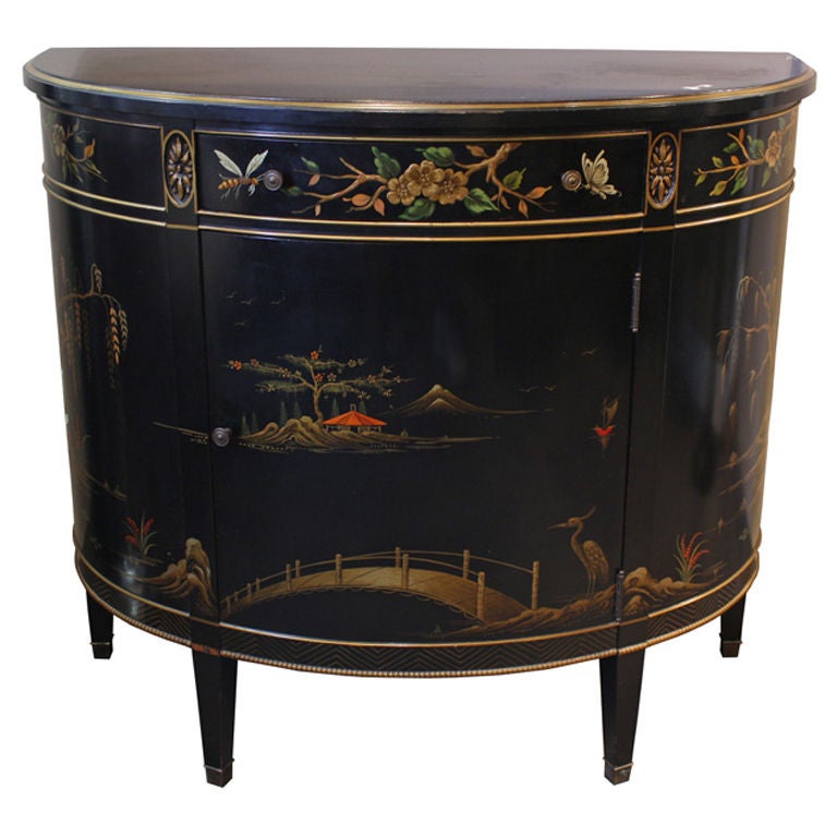 Antique Hand Painted Demi Lune Commode Chest