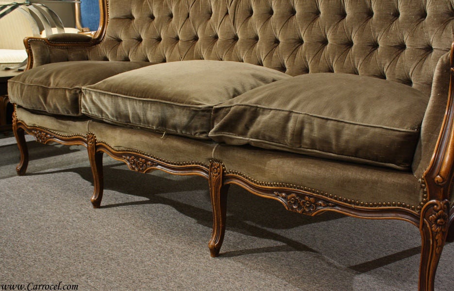 20th Century Antique French Louis XV Tufted Back Sofa Circa 1930s