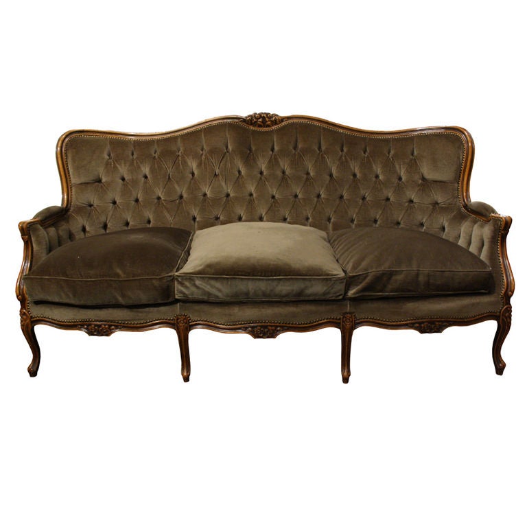 Antique French Louis XV Tufted Back Sofa Circa 1930s