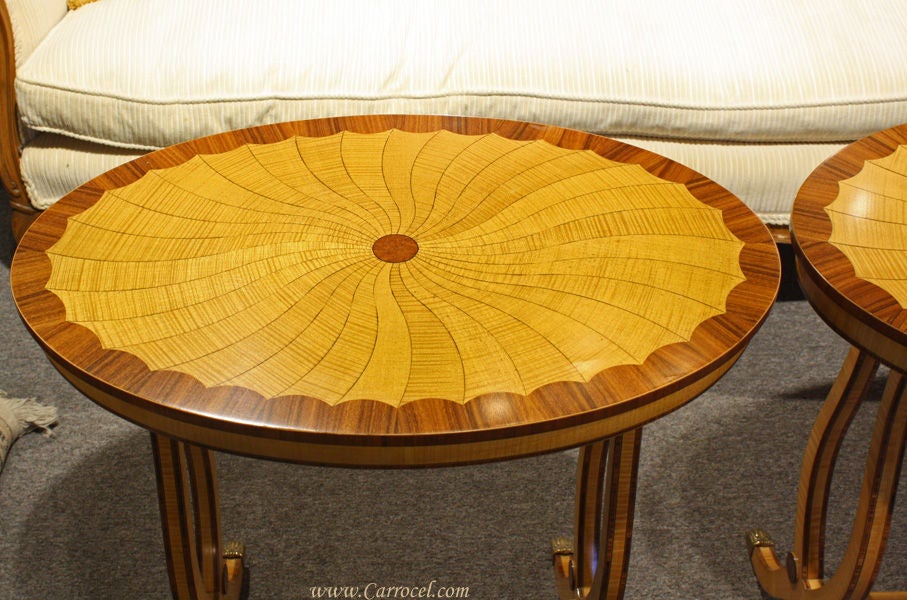 Pair of Satinwood & Rosewood Swirl Top End Tables