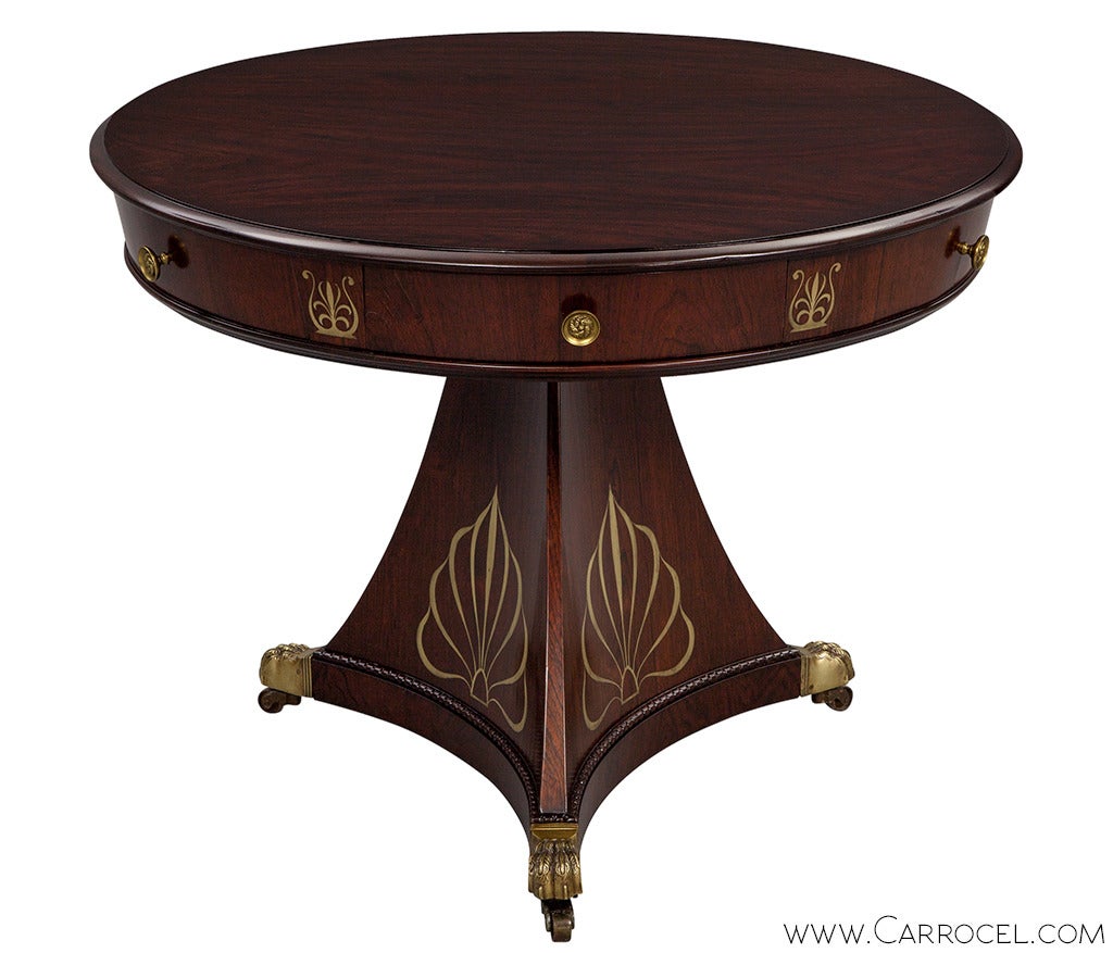 Antique Rosewood Regency Round Drum Parlor Hall Table