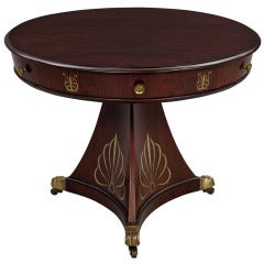 Antique Rosewood Regency Round Drum Parlor Hall Table