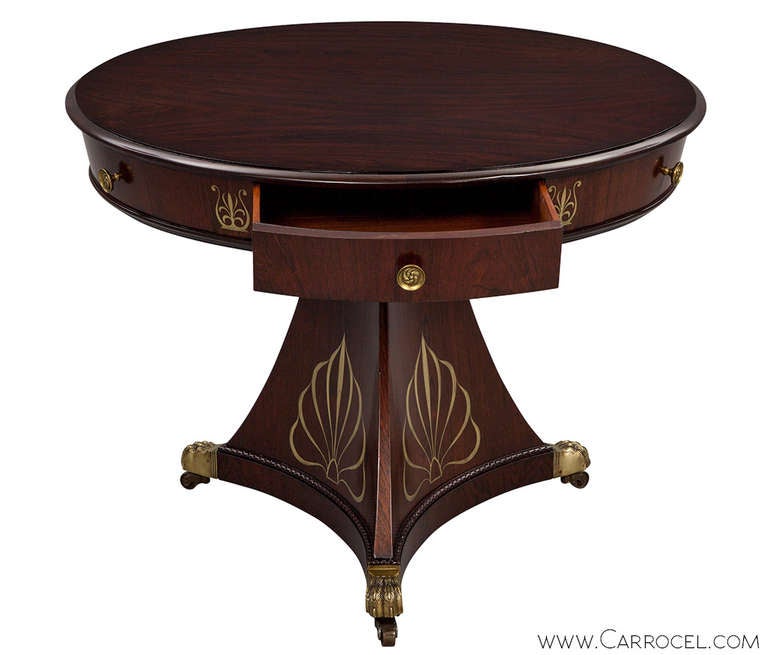 Antique Rosewood Regency Round Drum Parlor Hall Table