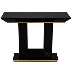 Custom Modern Black Lacquered Deco Console Table