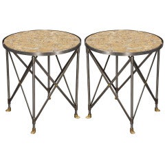 Pair of 20th Century Marble-Top Neoclassical Gueridon Parlor End Tables