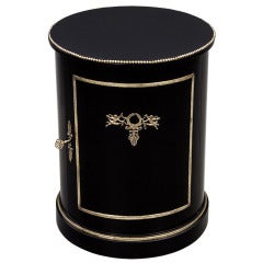 Antique Black Lacquer Round End Table with Silver Leaf Accenting