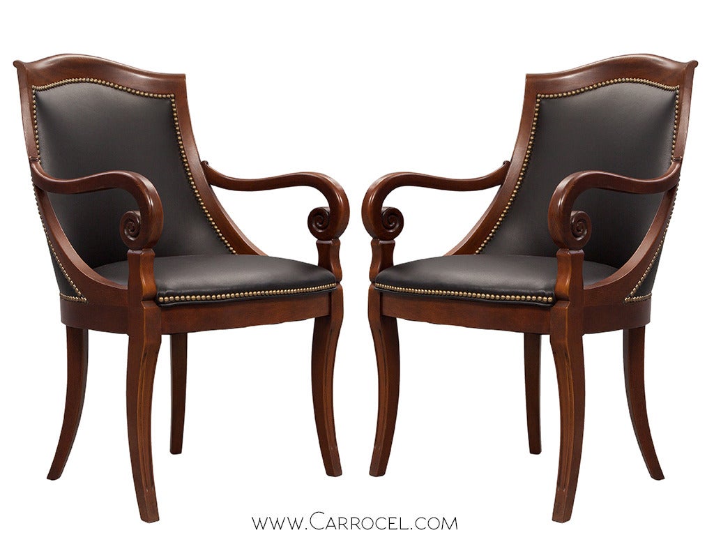 Pair Of 20th C. Neoclassic Mahogany Arm Chairs