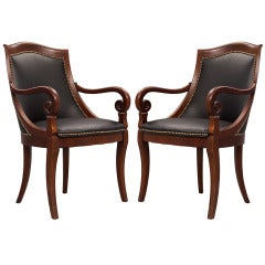 Pair Of 20th C. Neoclassic Mahogany Arm Chairs