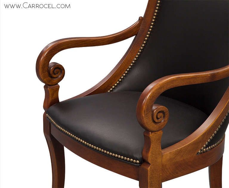 American Pair Of 20th C. Neoclassic Mahogany Arm Chairs