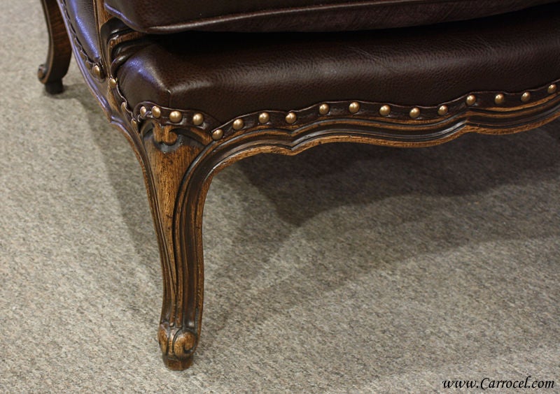 Leather French Country Bergere Arm Chair & Ottoman In Excellent Condition In North York, ON