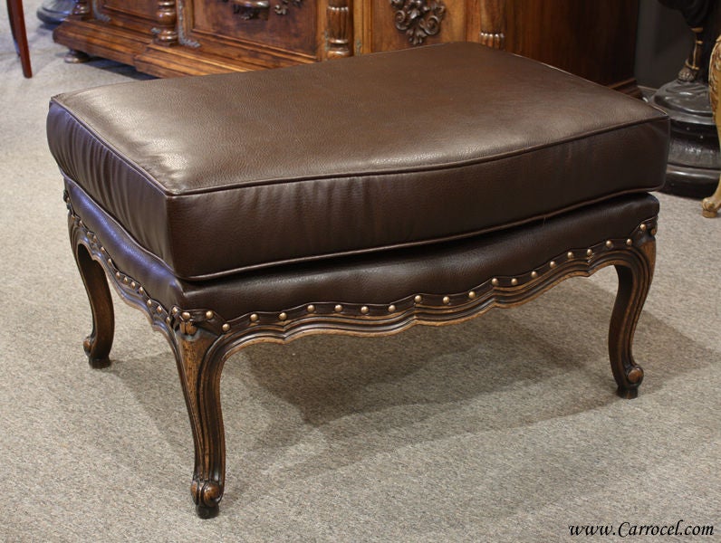 Contemporary Leather French Country Bergere Arm Chair & Ottoman