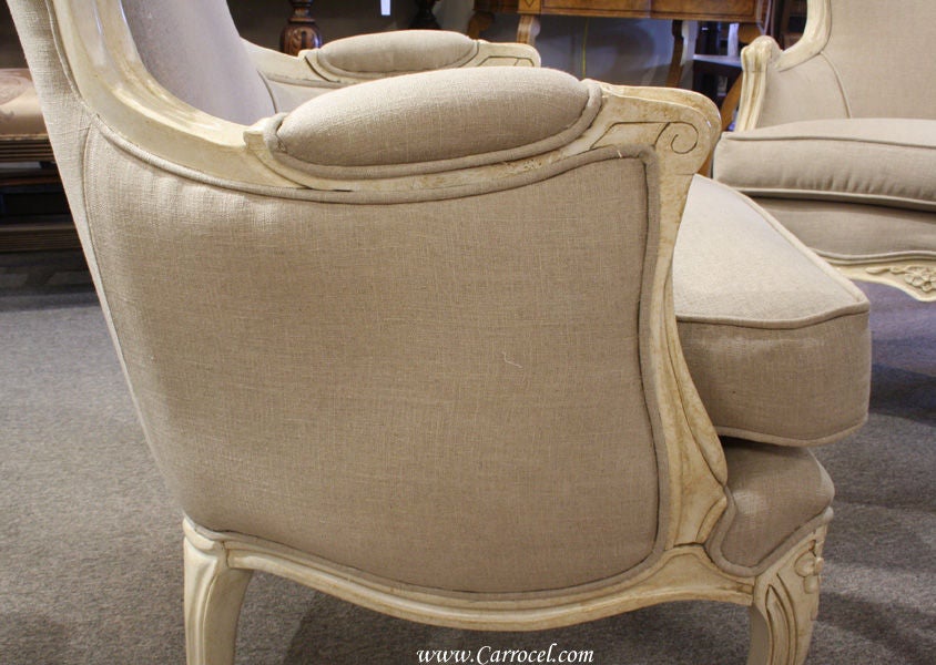 Upholstery Pair of Antique Cream Bergere French Living Room Chairs