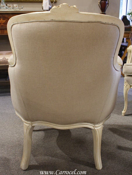 Pair of Antique Cream Bergere French Living Room Chairs 1