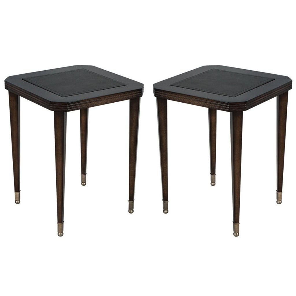 Pair of Leather Embossed End Tables