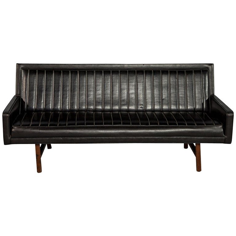 Vintage Ribbed Vinyl and Walnut Frame Sofa at 1stDibs | ribbed sofa ...