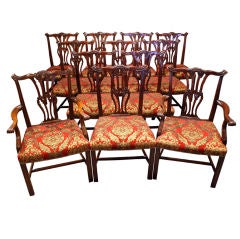 Set of 12 Antique Mahogany Chippendale Dining Chairs
